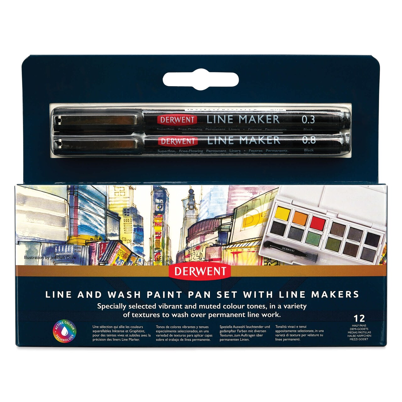 Derwent Line and Wash Paint Pan Set - Set of 12, Assorted Colors
